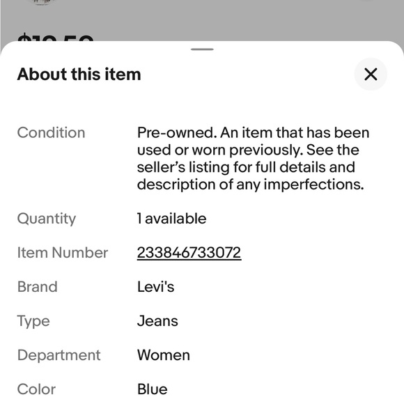 Levi Strauss Mid Rise Skinny Blue Jeans Sz 12M - Picture 7 of 7